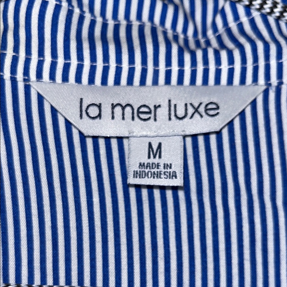 La Mer Blue & White Pinstripe Short-Sleeve Button Blouse - Picture 3 of 7